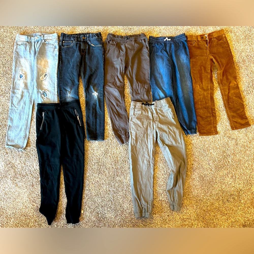 Boys pants (7) pair. J Crew, Joe's, H&M, and others.  Jeans and Joggers